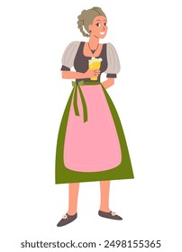 Pretty Woman Wearing Dirndl. Traditional Bavarian Clothing Illustration. Beer Festival Celebration.