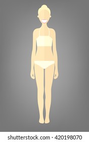 Pretty woman in white underwear. Flat style illustration. Healthy beautiful female body. Well-built blonde girl. Vector cartoon character.