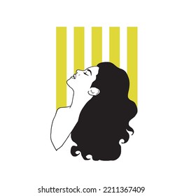 Pretty woman's face with long hair silhouette illustration. Female hair beauty salon logo or symbol.
