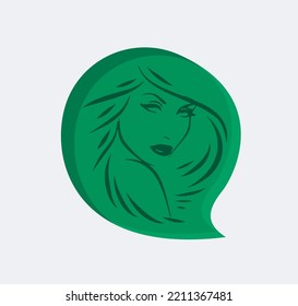 Pretty woman's face with long hair silhouette illustration. Female hair beauty salon logo or symbol.