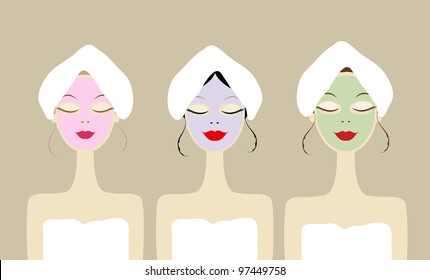 Pretty women with cosmetic mask on faces