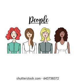 pretty women with hairstyle and different wear