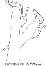 Pretty women legs on high heels in continuous line art drawing style. Minimalist black linear sketch isolated on white background.