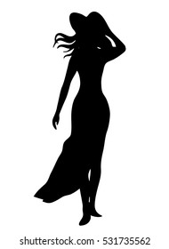 pretty women silhouette, back view  vector illustration