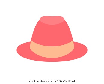 Pretty womens hat isolated vector illustration, white background vogue headwear with big stripe round shape cap pink color hattock template, mode clothing