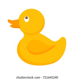 Pretty yellow baby duck. Kids toys vector illustration.