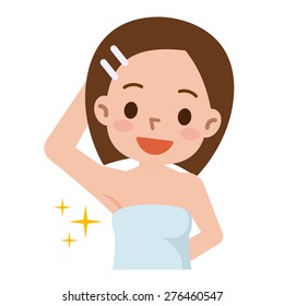 Pretty young brunette showing off her smooth and hair free armpits after hair removal