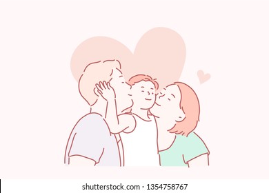 Pretty young family  Hand drawn style vector design illustrations 