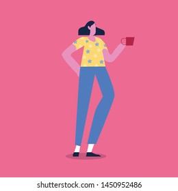 Pretty young fashion women with handwritten lettering 'You're amazing' isolated on the white background. Vector illustration. Beauty salon.