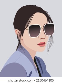 pretty young girl with glasses. Portrait illustration vector of cute girl fashion model