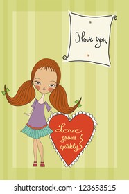 pretty young girl in love, valentine's day card
