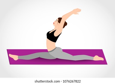 Pretty young girl practices pilates, twine. Vector illustration