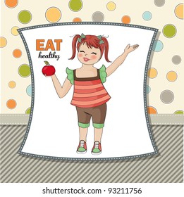 pretty young girl recommends healthy food