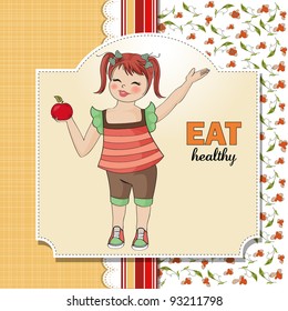 pretty young girl recommends healthy food