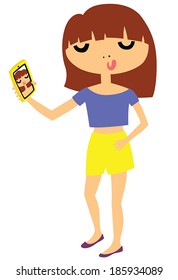 Pretty Young Girl Taking a Selfie Photo on Smart Phone