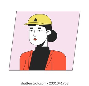 Pretty young lady in cap flat color cartoon avatar icon. Stylish outfit. Editable 2D user portrait linear illustration. Isolated vector face profile clipart. Userpic, person head and shoulders
