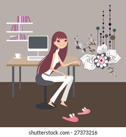 pretty young lady working from home