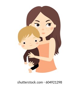 Pretty young mother with baby. Cute vector illustration