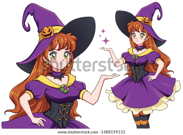 Pretty Young Witch Announce Halloween Party Stock Vector Royalty