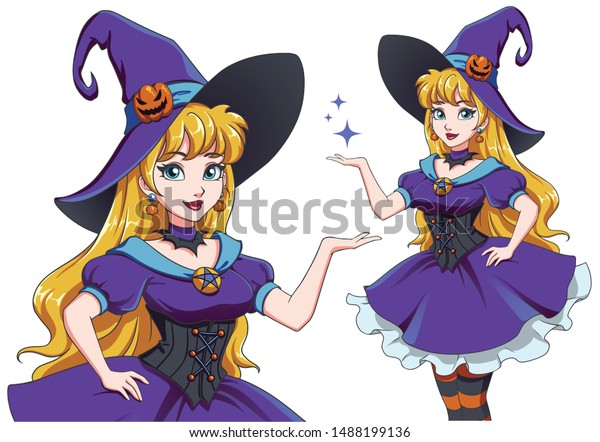Pretty Young Witch Announce Halloween Party Stock Vector Royalty
