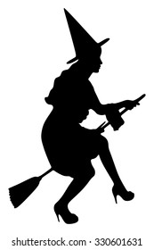 pretty young witch flying on the broom
