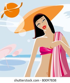 pretty young woman on the summer beach