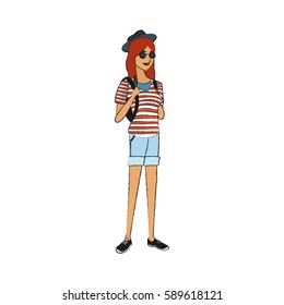 pretty young woman with striped shirt hat and sunglasses icon im