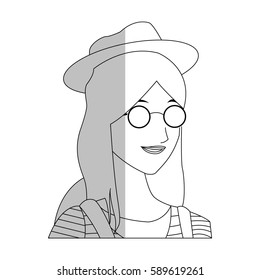 pretty young woman with striped shirt hat and sunglasses icon im