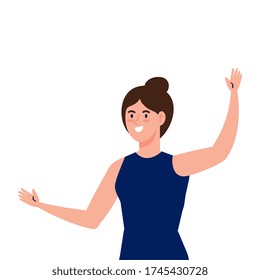 pretty young woman waving on white background vector illustration design