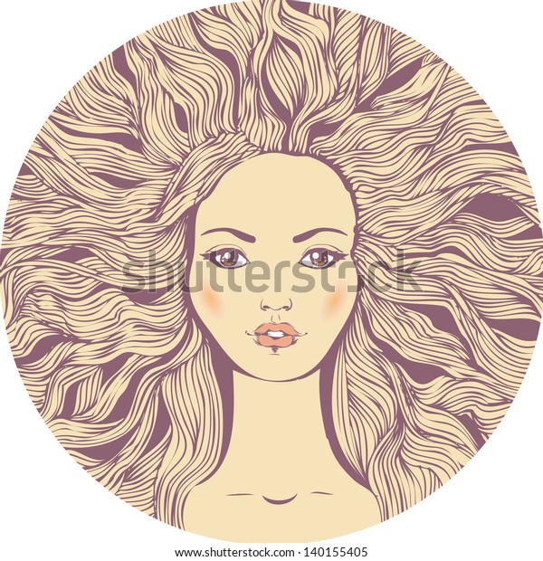 Pretty Young Woman Wavy Hair Vector Stock Vector Royalty Free