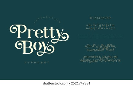 Prettyboy tipografia beleza moda elegante minimalista serif italic fontes decorativo casamento vintage retro logos. Logotipo de fonte de luxo mínimo alfabeto. Ilustração vetorial