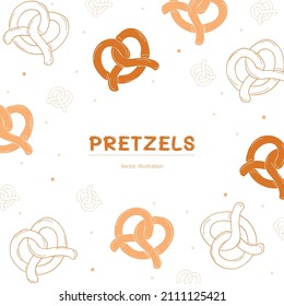 Pretzel background, hand drawing delicious sweet vector illustration.