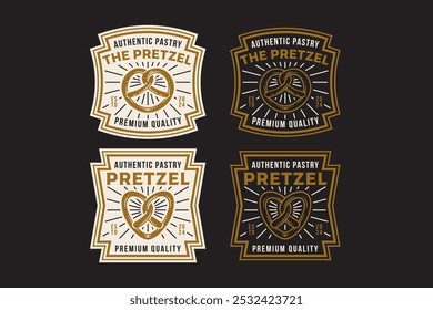 Brezel Backwaren mit Herz und Liebe Form Retro-Badge Logo-Design für Küchenchef, Kitchener und Konditor. Brezel Brot Emblem Logo Sammlung für Bäckerei und Restaurant 