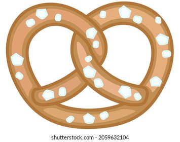 Pretzel - baked product - vector full color illustration for logo or badge. Salted brezel - Traditional German meal snack.