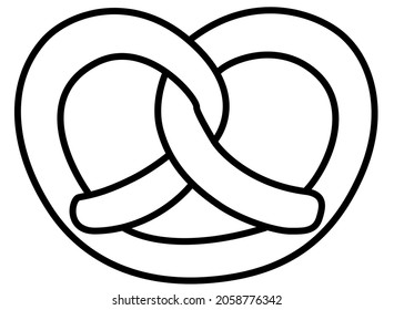 Pretzel - baked product - vector linear illustration for coloring, logo or sign. Brezel is a snack made from Traditional German meal dough. Outline.