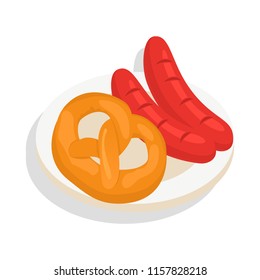 Pretzel bakery and sausage icon. Isometric of pretzel bakery and sausage vector icon for web design isolated on white background