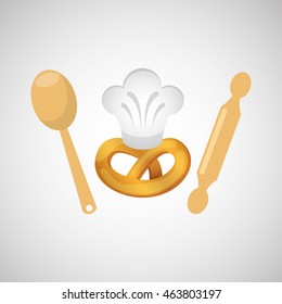 pretzel and bakery tools, icon, vector illustration