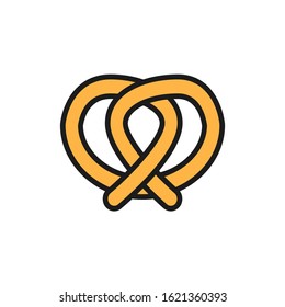 Pretzel, beer snack, fast food flat color line icon.
