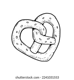 Pretzel black color hand drawn outline sketch style art vector illustration.