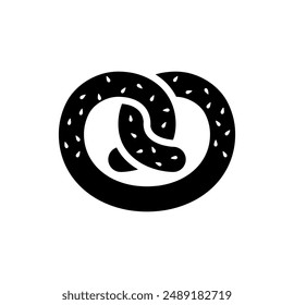 Pretzel black icon isolated on white background. Bavarian germany bretzel. Oktoberfest symbol. Vector illustration.