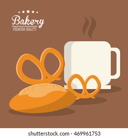 pretzel bread coffee mug bakery food shop icon. Colorfull illustration. Vector graphic