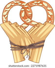 Ilustración aislada del bocadillo de pan de Pretzel