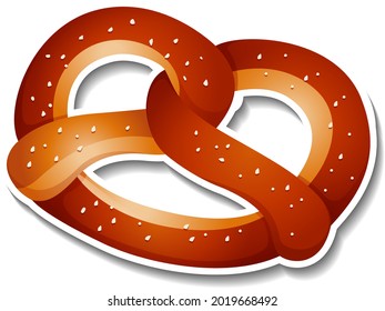 Pretzel bread sticker on white background illustration