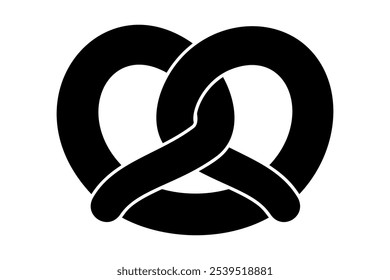 Pretzel, bretzel or also brezel symbol, black silhouette of a baked dough, commonly shaped into a knot. Traditional shape with distinctive symmetrical form with ends intertwined to form a pretzel bow.