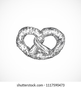 Pretzel or Brezel Bakery Abstract Sketch. Hand Drawn Vector Illustration. Isolated.