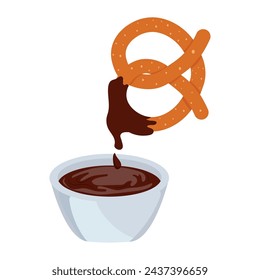 pretzel and chocolate sauce isolated
