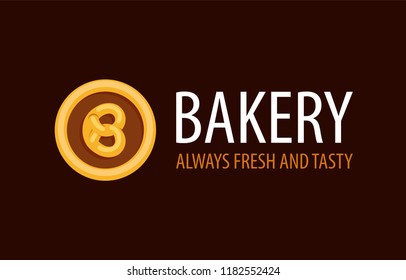 Pretzel in circle - Round Bakery logo in orange with title and slogan