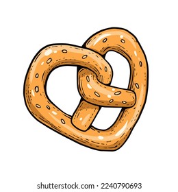 Pretzel colorful cartoon sketch style vector art illustration.