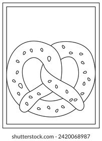 Pretzel coloring page designed in hand drawn vector 