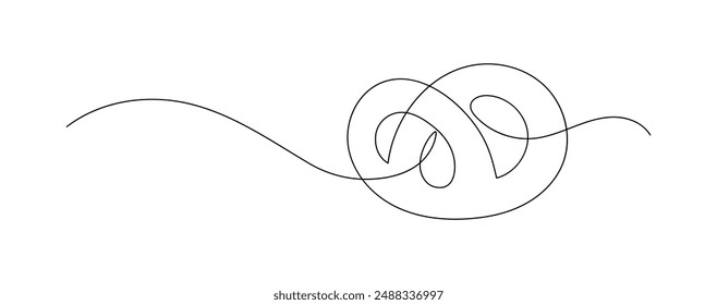 Pretzel. Continuous line drawing. Food frame border doodle.  